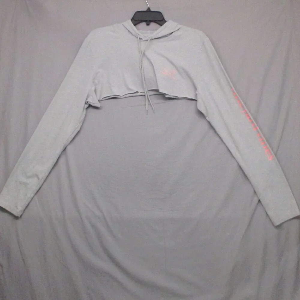 Vineyard Vines Graphic Print DIY Cropped Hooded Shirt Long Sleeve Gray‎ Women XL